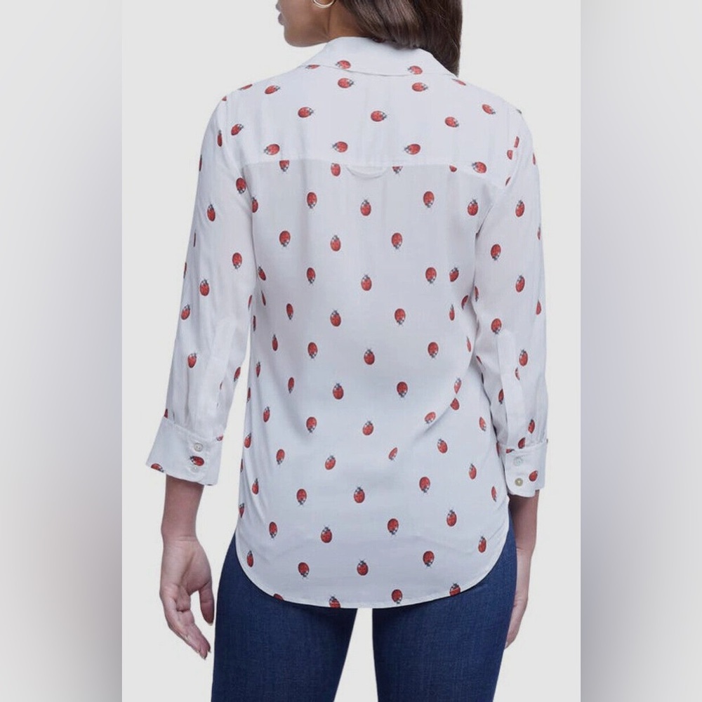 NWT L'Agence White Camille Ladybug Print Button-Up Shirt Size S - Picture 2 of 16